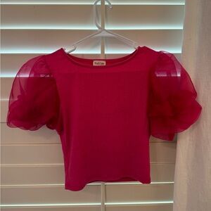 Peach Love California Hot Pink Tulle Sleeves Top